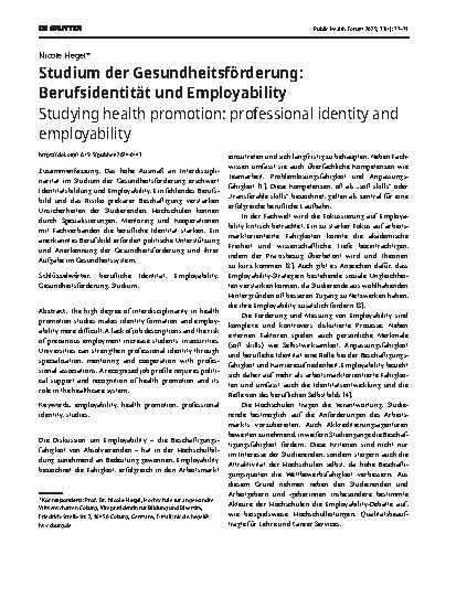 Vorschauseite 1: Studium der Gesundheitsförderung: Berufsidentität und Employability