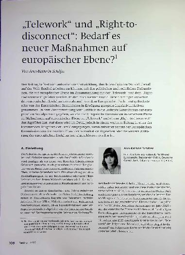 Vorschauseite 1: „Telework“ und „Right-todisconnect“: Bedarfes neuer Maßnahmen auf europäischer Ebene? 1