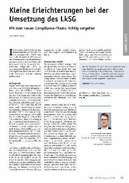 Vorschauseite 1: Kleine Erleichterungen bei der Umsetzung des LSG Mit dem neuen Compliance-Thema richtig umgehen