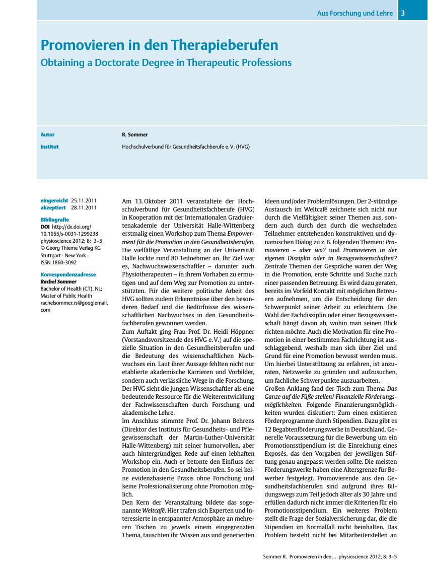 Vorschauseite 1: Promovieren in den Therapieberufen