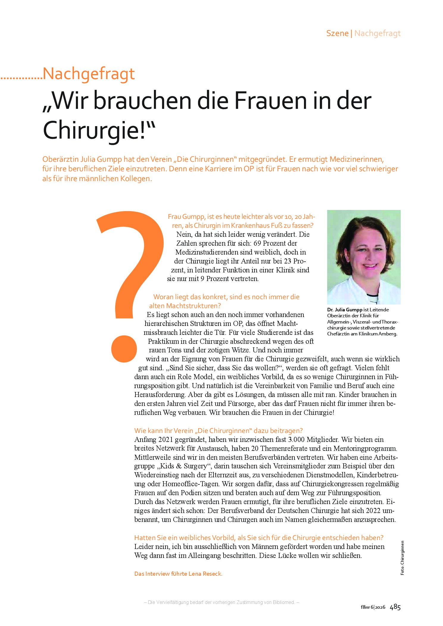 Vorschauseite 1: „Wir brauchen die Frauen in der Chirurgie!“