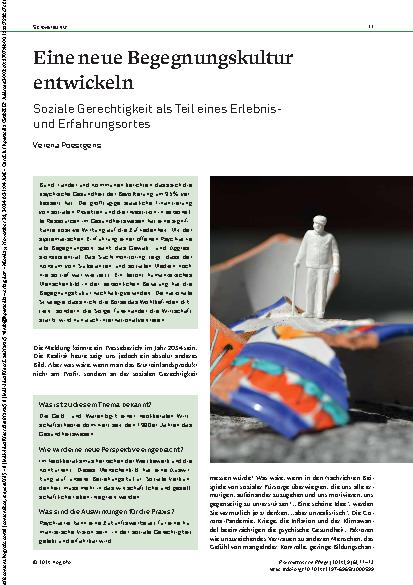Vorschauseite 1: Eine neue Begegnungskultur entwickeln. Soziale Gerechtigkeit als Teil eines Erlebnisund Erfahrungsortes.