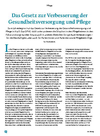 Vorschauseite 1: Das Gesetz zur Verbesserung der Gesundheitsversorgung und Pflege