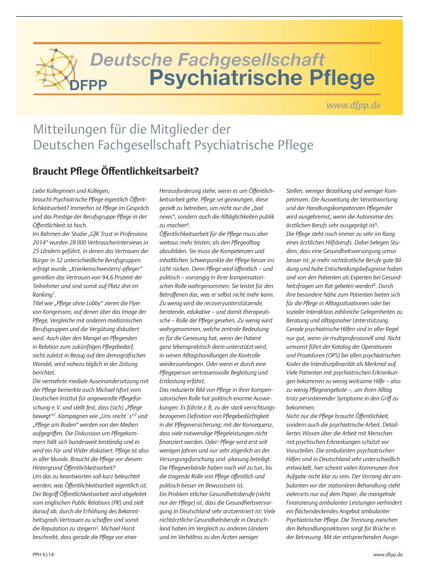 Vorschauseite 1: Mitteilungen für die Mitglieder der Deutschen Fachgesellschaft Psychiatrische Pflege