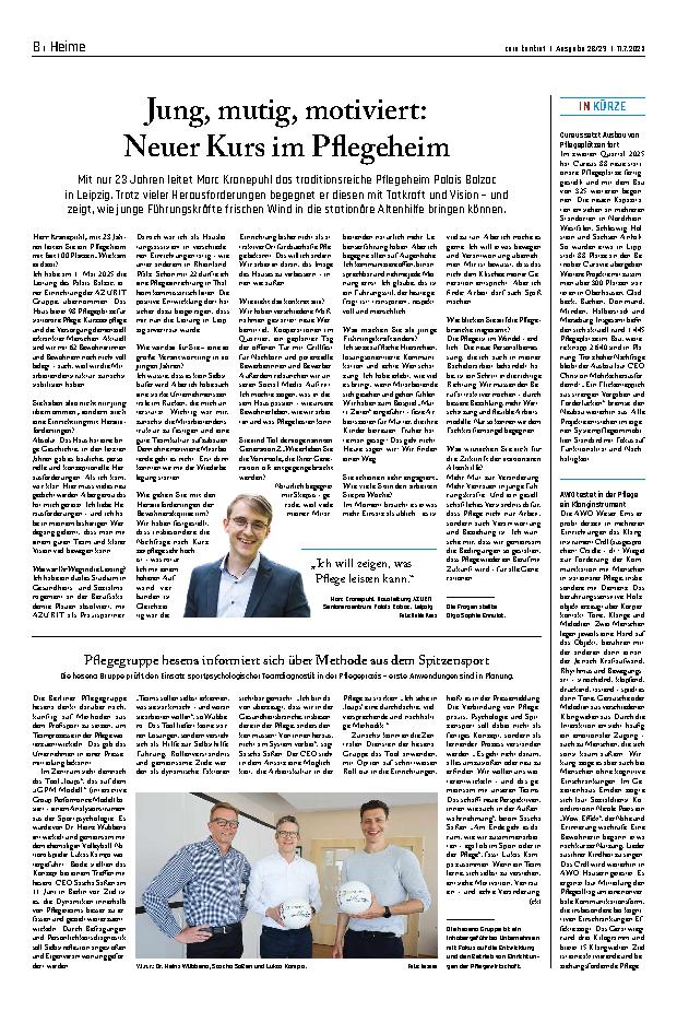 Vorschauseite 1: Jung, mutig, motiviert: Neuer Kurs im Pflegeheim