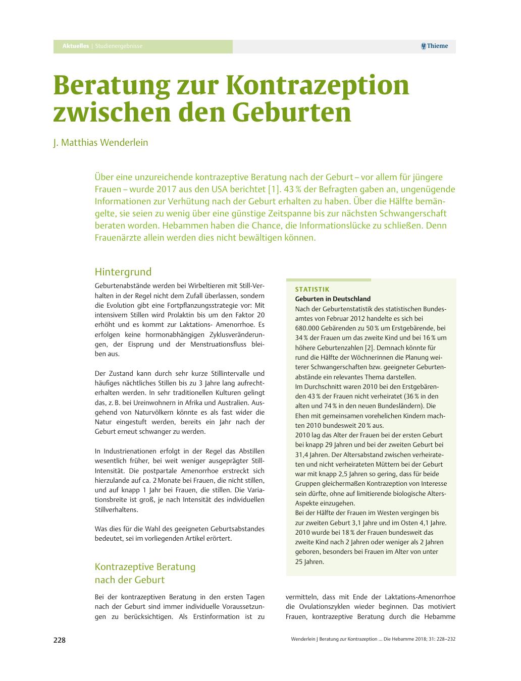 Vorschauseite 1: Beratung zur Kontrazeption zwischen den Geburten