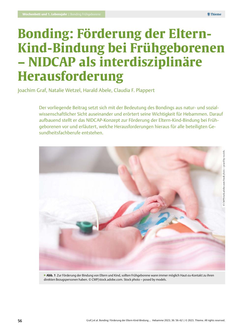 Vorschauseite 1: Bonding: Förderung der Eltern-Kind-Bindung bei Frühgeborenen – NIDCAP als interdisziplinäre Herausforderung