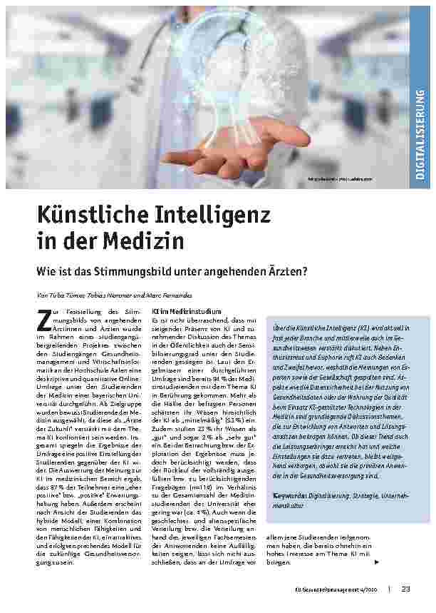 Vorschauseite 1: Künstliche Intelligenz in der Medizin: Wie ist das Stimmungsbild unter angehenden Ärzten?