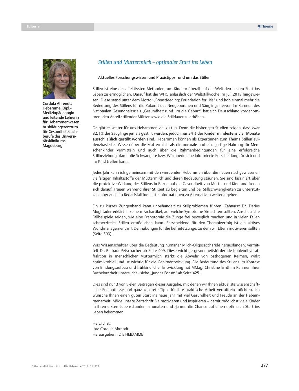 Vorschauseite 1: Stillen und Muttermilch – optimaler Start ins Leben
