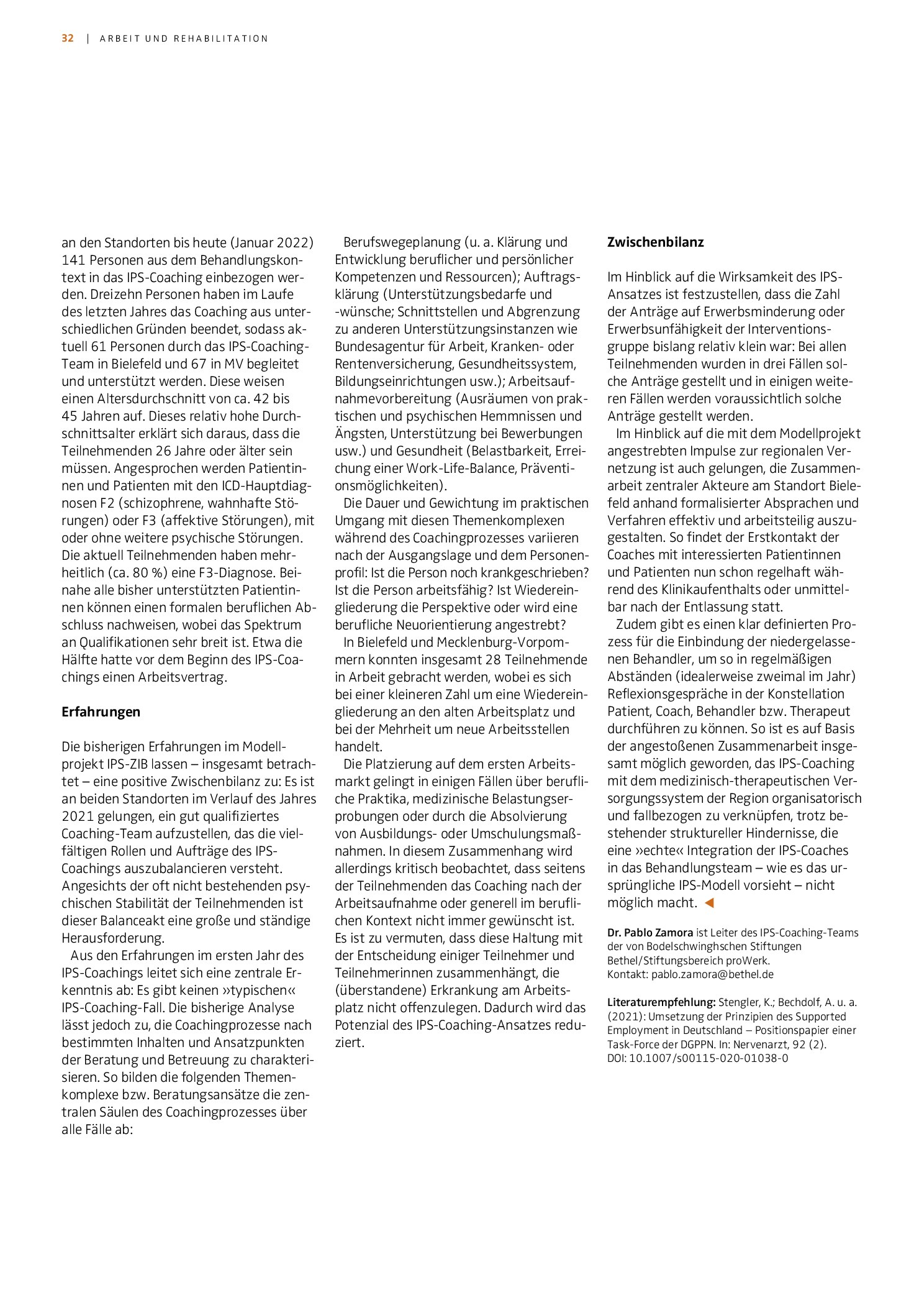 Vorschauseite 2: Das Modellprojekt »IPS-Coaching – Zurück ins Berufsleben«