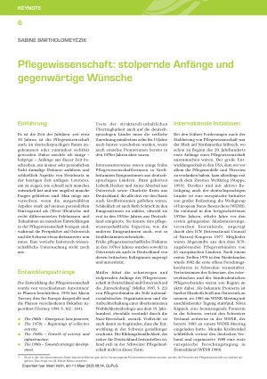 Vorschauseite 1: Pflegewissenschaft: stolpernde Anfänge und gegenwärtige Wünsche