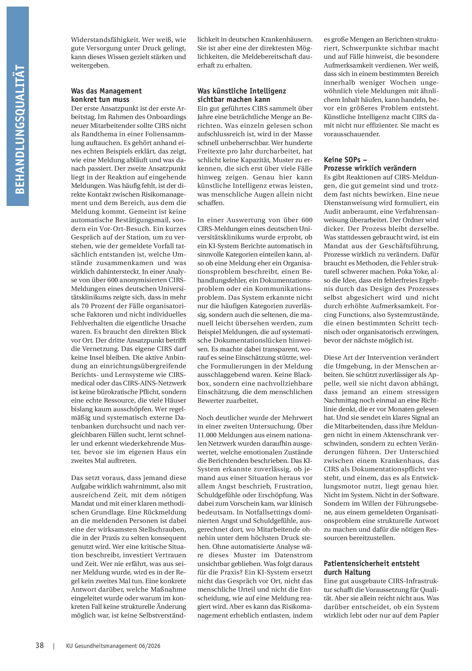 Vorschauseite 2: Aus Vorboten lernen: Wie CIRS zur Behandlungsqualität beiträgt und wann nicht
