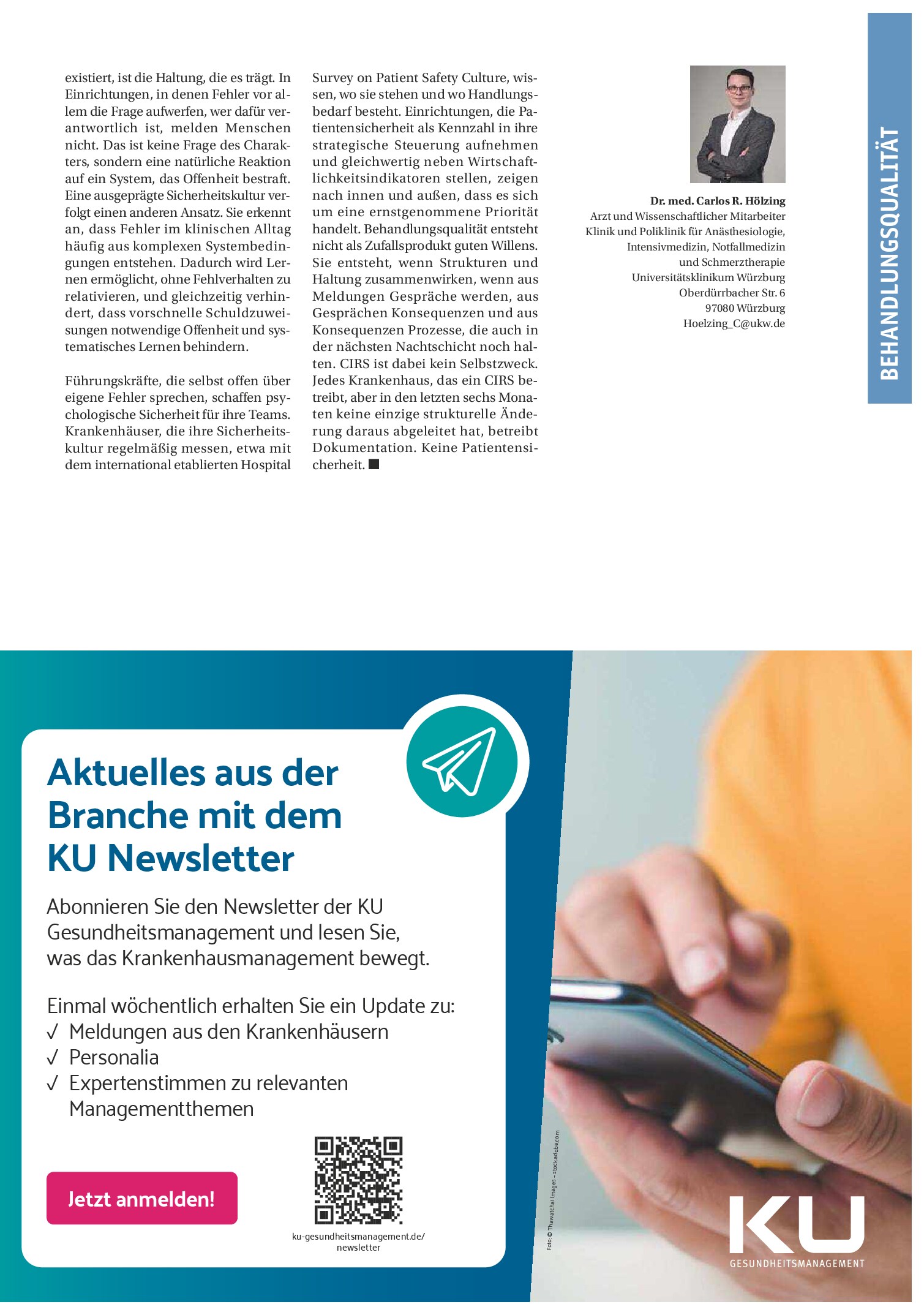 Vorschauseite 3: Aus Vorboten lernen: Wie CIRS zur Behandlungsqualität beiträgt und wann nicht