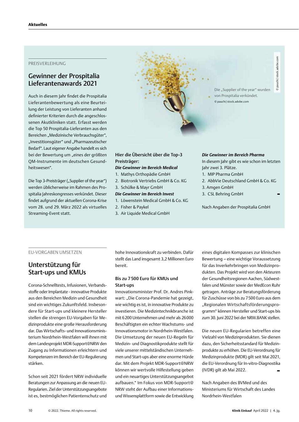 Vorschauseite 1: Preisverleihung: Gewinner der Prospitalia Lieferantenawards 2021