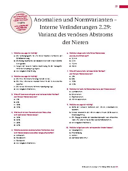 Vorschauseite 4: Anomalien und Normvarianten – Interne Veränderungen 2. 29: Varianz des venösen Abstroms der Nieren