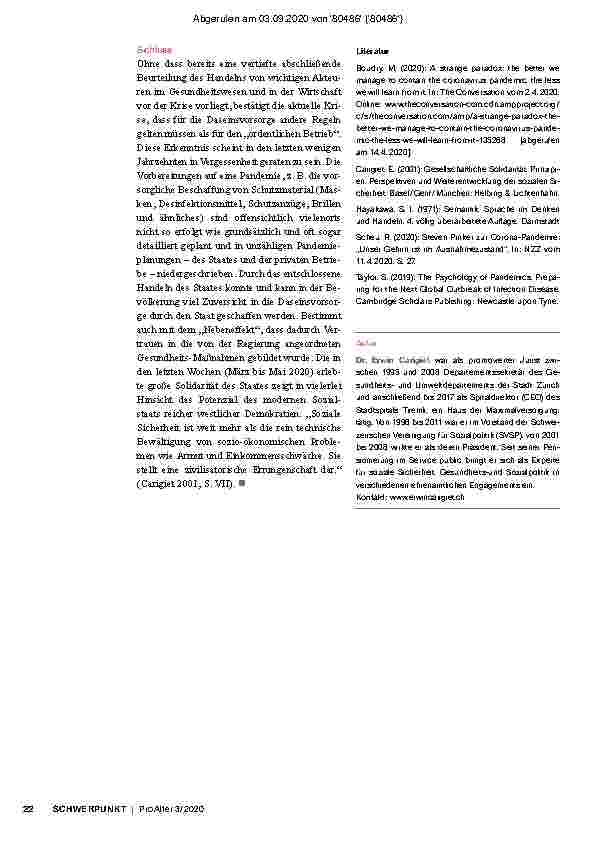 Vorschauseite 3: Gesundheitsund Sozialpolitik – gleichwertige Pfeiler bei der Bewältigung der COVID-19-Pandemie