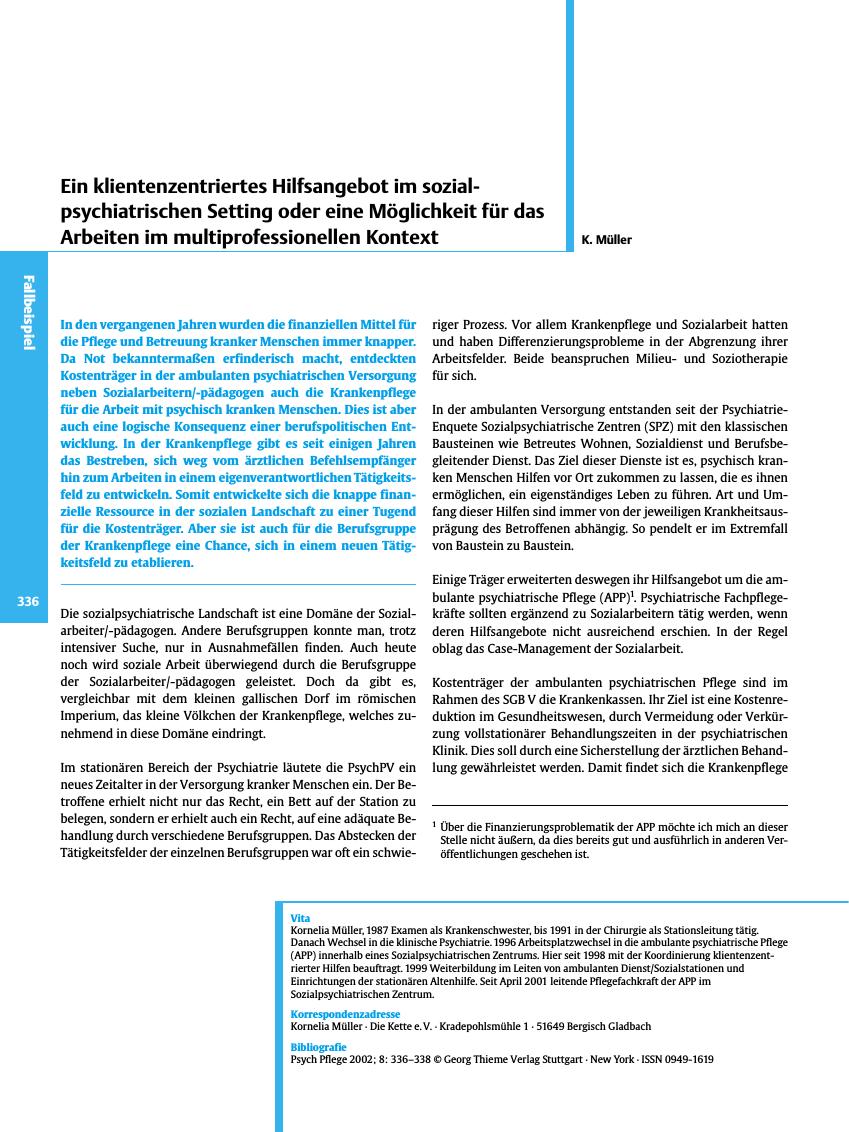 Vorschauseite 1: Ein klientenzentriertes Hilfsangebot im sozialpsychiatrischen Setting oder eine Möglichkeit für das Arbeiten im multiprofessionellen Kontext