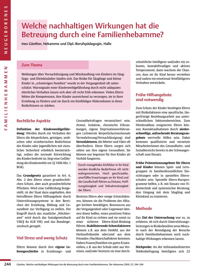 Vorschauseite 1: Welche nachhaltigen Wirkungen hat die Betreuung durch eine Familienhebamme?