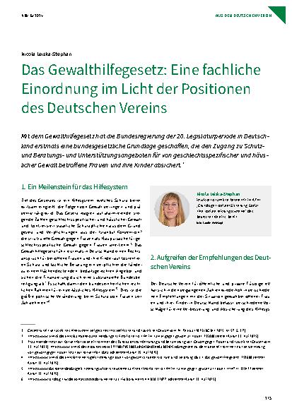 Vorschauseite 1: Das Gewalthilfegesetz: Eine fachliche Einordnung im Licht der Positionen des Deutschen Vereins