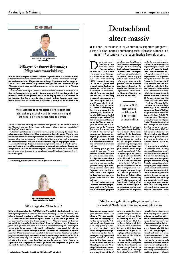 Vorschauseite 1: Deutschland altert massiv.