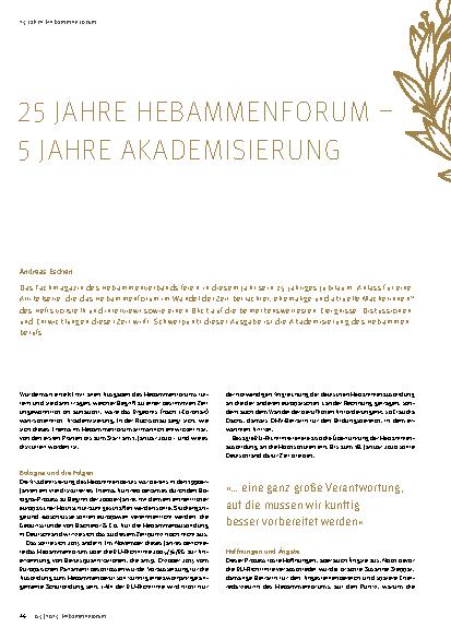 Vorschauseite 1: 25 Jahre Hebammenforum 5 Jahre Akademisierung
