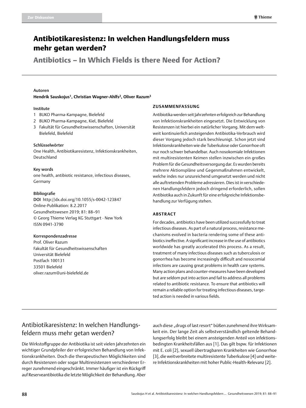 Vorschauseite 1: Antibiotikaresistenz: In welchen Handlungsfeldern muss mehr getan werden?