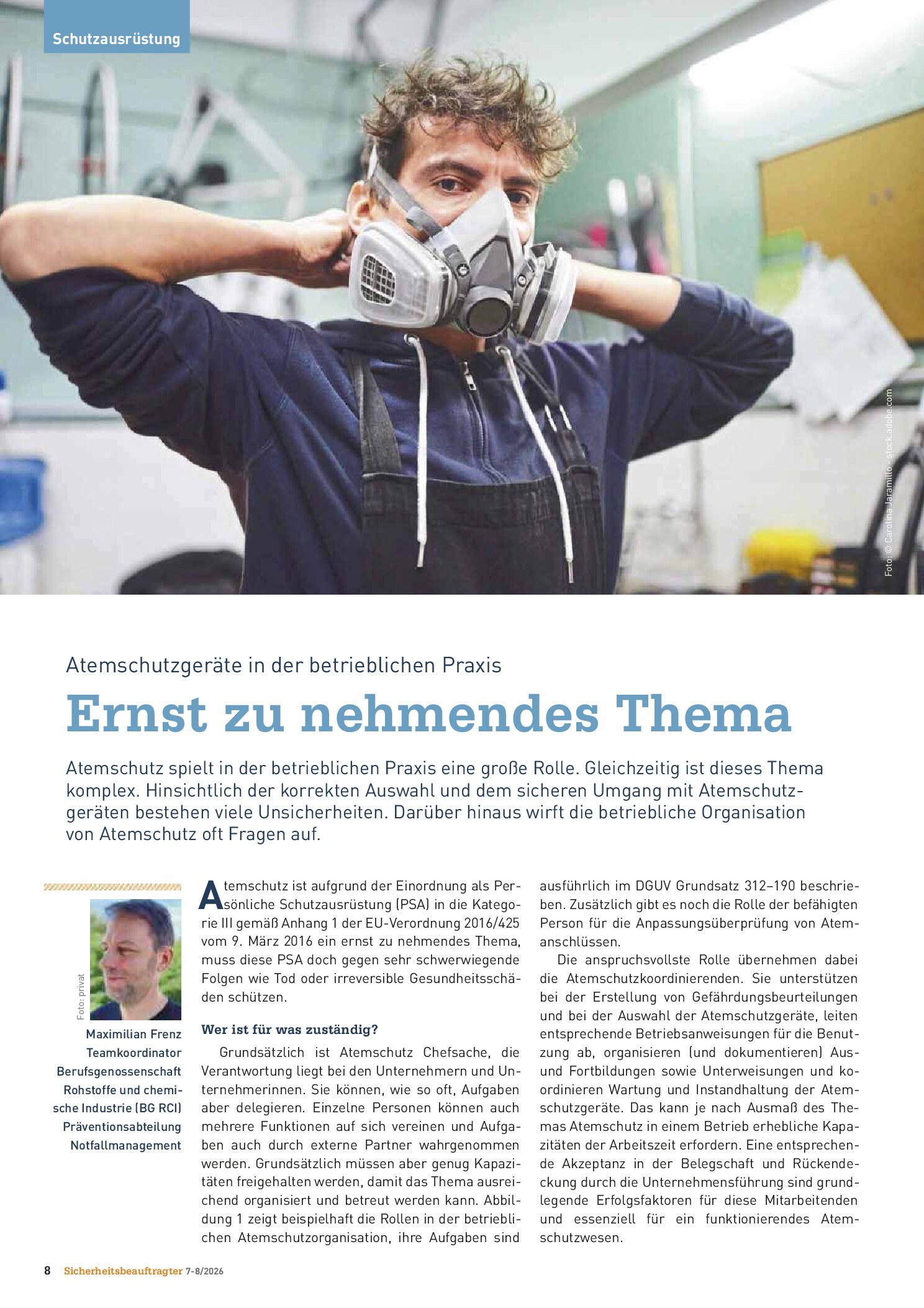 Vorschauseite 1: Atemschutzgeräte in der betrieblichen Praxis. Ernst zu nehmendes Thema
