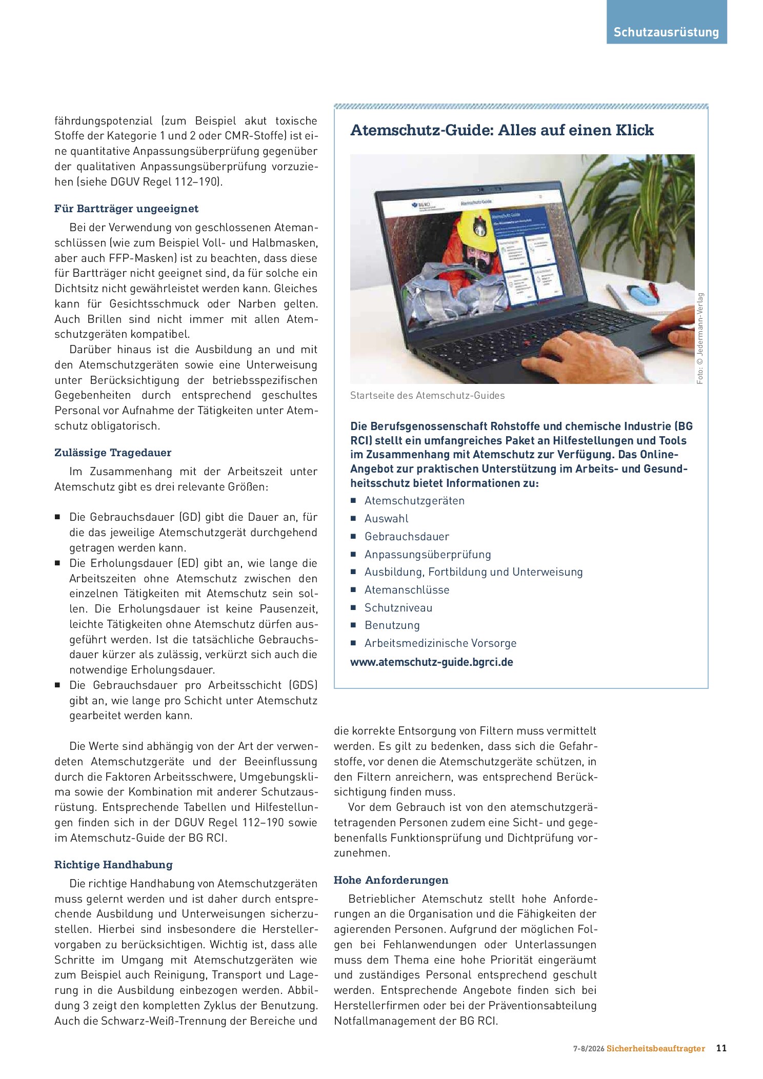 Vorschauseite 4: Atemschutzgeräte in der betrieblichen Praxis. Ernst zu nehmendes Thema