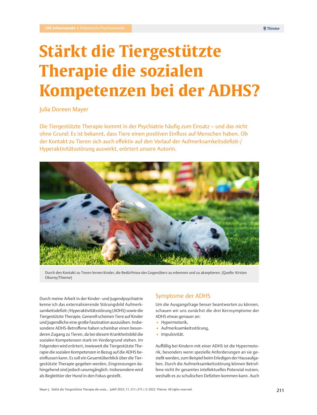 Vorschauseite 1: Stärkt die tiergestützte Therapie die sozialen Kompetenzen bei der ADHS?