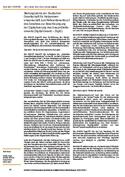 Vorschauseite 2: Stellungnahme der Deutschen Gesellschaft für Hebammenwissenschaft e.V. zur Änderung der Mutterschafts-Richtlinien: Anpassung der Anlage 5 – Versicherteninformation zu Basis-Ultras…