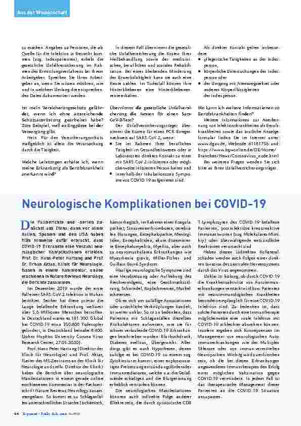 Vorschauseite 2: Gesetzliche Unfallversicherung und DIVI informieren COVID-19 als Berufskrankheit.