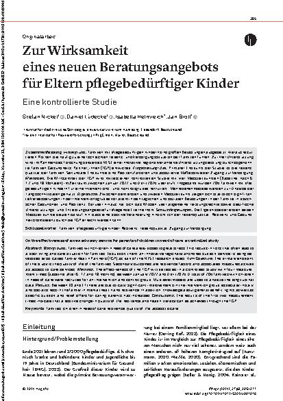 Vorschauseite 1: Zur Wirksamkeit eines neuen Beratungsangebots für Eltern pflegebedürftiger Kinder