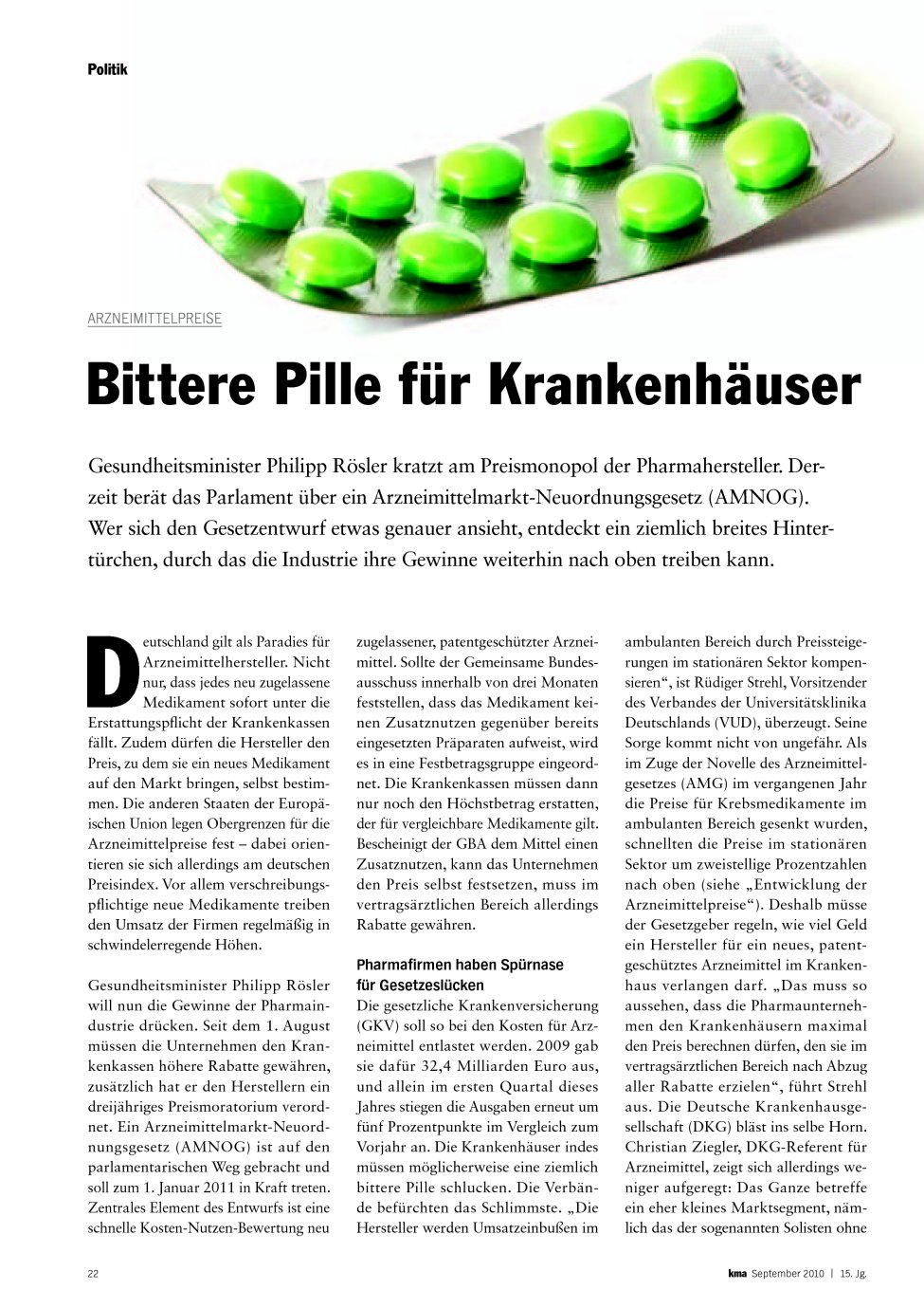 Vorschauseite 1: Bittere Pille für Krankenhäuser