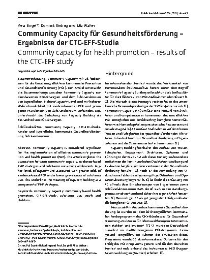 Vorschauseite 1: Community Capacity für Gesundheitsförderung – Ergebnisse der CTC-EFF-Studie