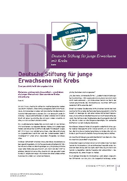 Vorschauseite 1: Deutsche Stiftung für junge Erwachsene mit Krebs