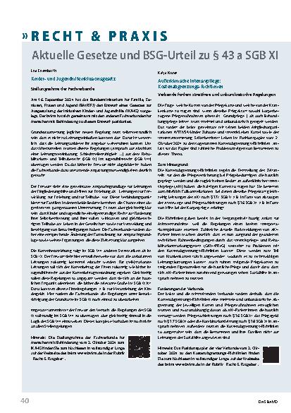 Vorschauseite 1: Aktuelle Gesetze und BSG-Urteil zu § 43 a SGB XI