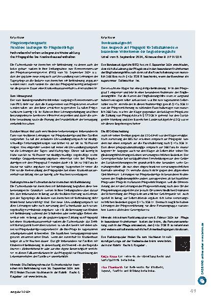 Vorschauseite 2: Aktuelle Gesetze und BSG-Urteil zu § 43 a SGB XI