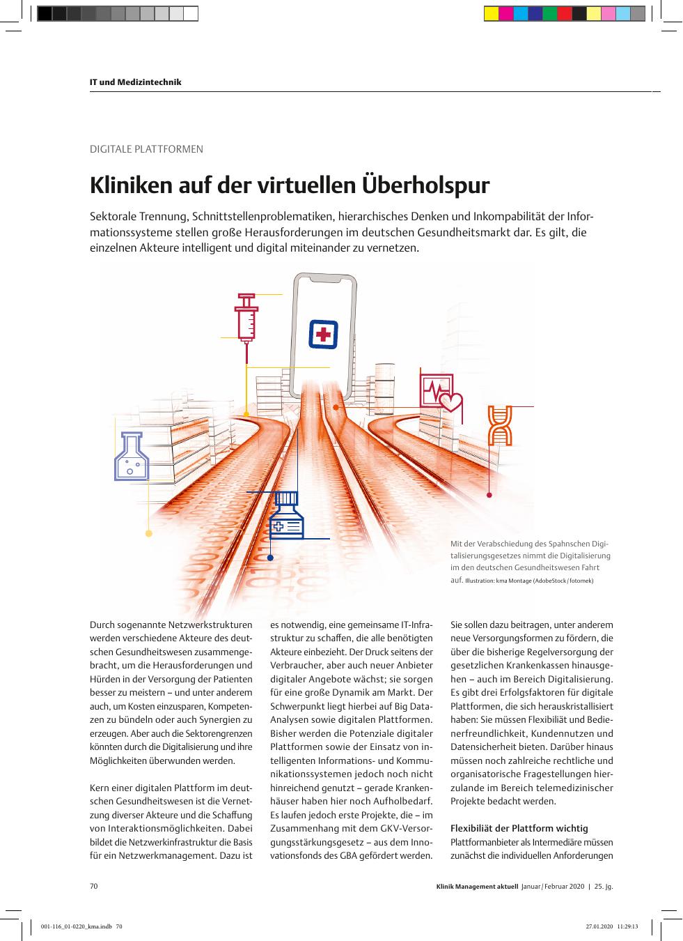 Vorschauseite 1: DIGITALE PLATTFORMEN: Kliniken auf der virtuellen Überholspur