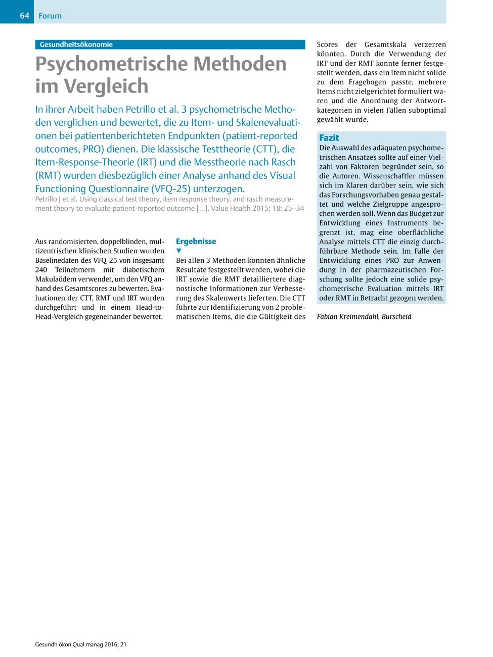 Vorschauseite 1: Gesundheitsökonomie – Psychometrische Methoden im Vergleich