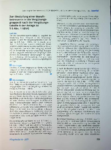 Vorschauseite 1: Zur Einstufung einer Berufs betreuerin in die Vergütungsgruppe B nach der Vergütungstabelle A der Anlage zu § 8 Abs. 1 VBVG
