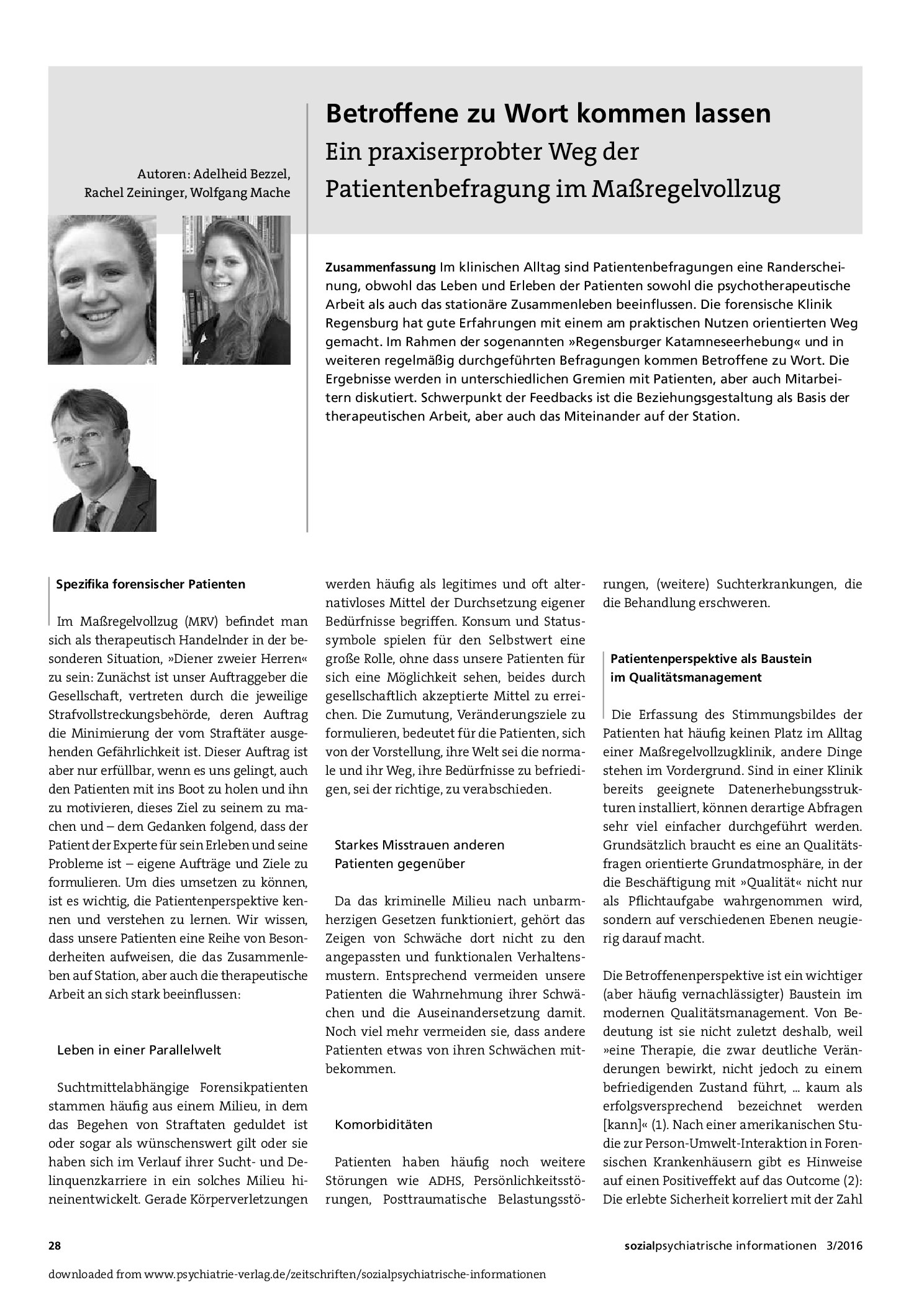 Vorschauseite 1: Betroffene zu Wort kommen lassen – Ein praxiserprobter Weg der Patientenbefragung im Maßregelvollzug