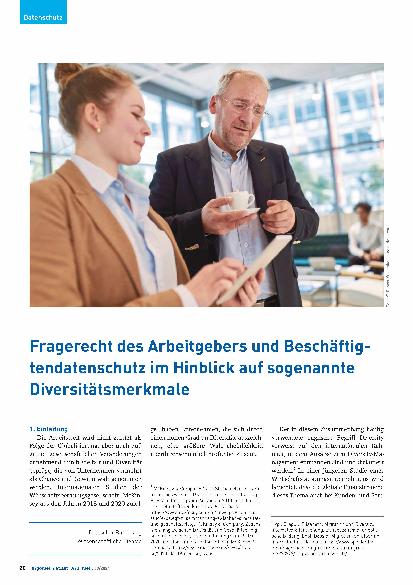 Vorschauseite 1: Fragerecht des Arbeitgebers und Beschäftigtendatenschutz im Hinblick auf sogenannte Diversitätsmerkmale