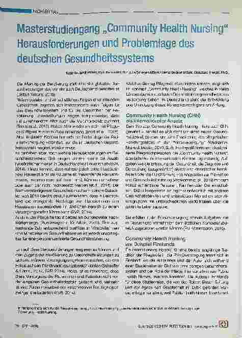 Vorschauseite 1: Masterstudiengang „Community Health Nursing“ Herausforderungen und Problemlage des deutschen Gesundheitssystems