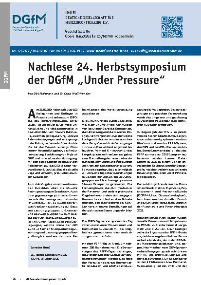 Vorschauseite 1: Nachlese 24. Herbstsymposium der DGfM „Under Pressure“