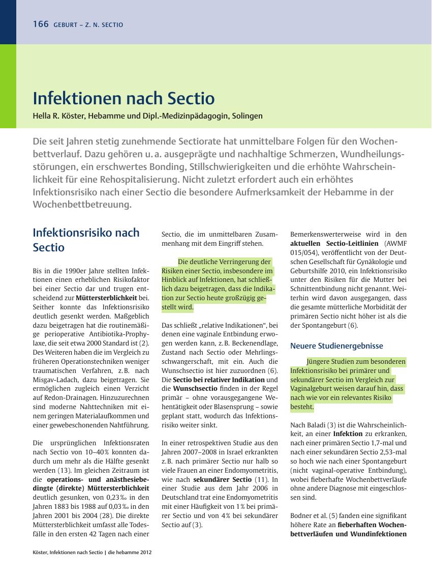 Vorschauseite 1: Infektionen nach Sectio