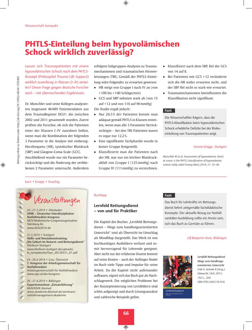 Vorschauseite 1: Buchtipp ? Lernfeld Rettungsdienst ? von und für Praktiker