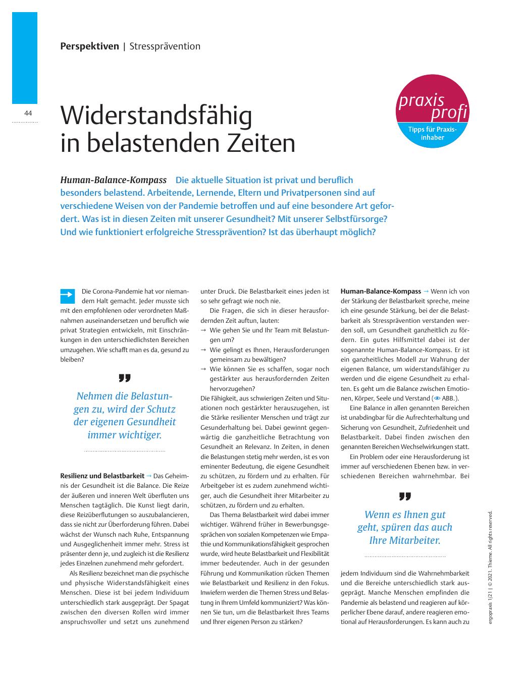 Vorschauseite 1: Widerstandsfähig in belastenden Zeiten? Human-Balance-Kompass