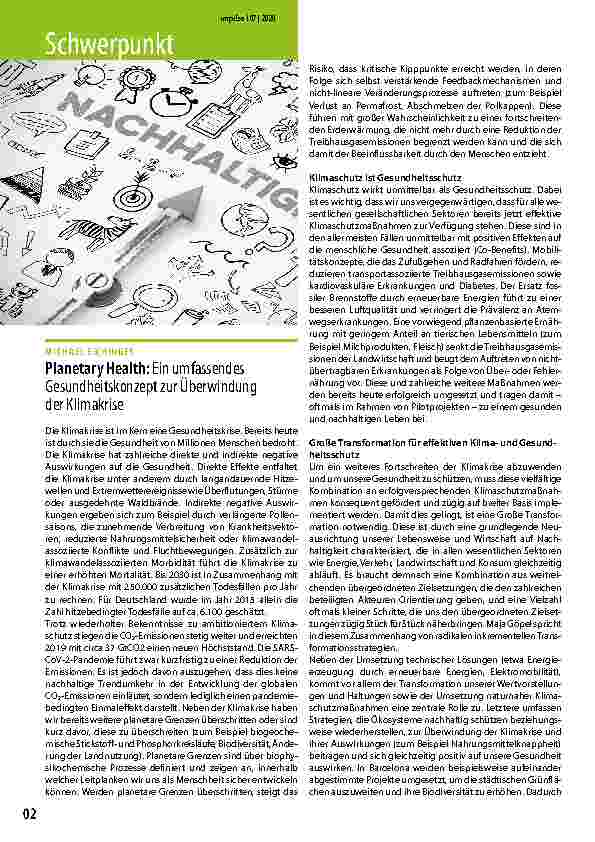 Vorschauseite 1: Planetary Health: Ein umfassendes Gesundheitskonzept zur Überwindung der Klimakrise