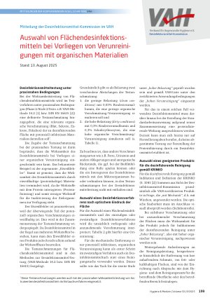 Vorschauseite 1: Auswahl von Flächendesinfektionsmitteln bei Vorliegen von Verunreinigungen mit organischen Materialien