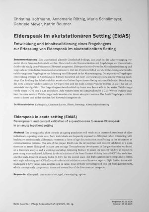 Vorschauseite 1: Eiderspeak im akutstationären Setting (EldAS) Entwicklung und Inhaltsvalidierung eines Fragebogens zur Erfassung von Eiderspeak im akutstationären Setting